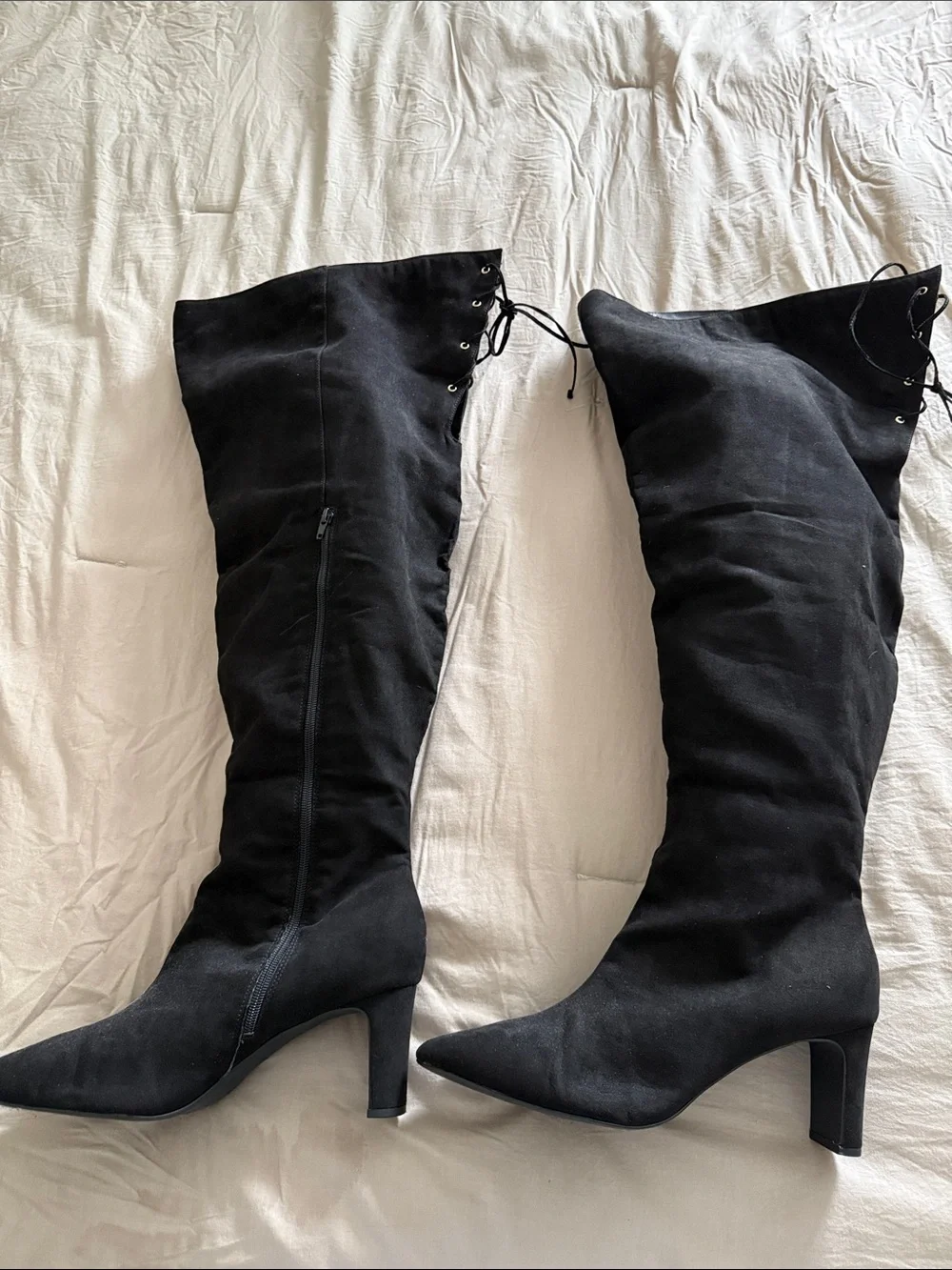 Black Thigh High Heeled Boots - Women's Fashion
